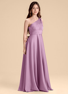 Azazie Charlize Junior Abito A-Line in Raso Elasticizzato Plissettato Glicine image3