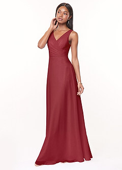 Azazie Nala Bridesmaid Dresses Pomegranate A-Line Pleated Chiffon Dress image3