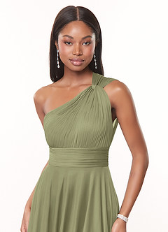 Azazie Charlize Final Sale Agave A-Line One Shoulder Mesh Dress image5