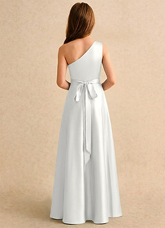 Azazie Puddles Girls Formal 플라워 걸 드레스 A라인 한쪽 어깨 스트레치 새틴 플로어 길이 드레스 image2