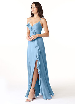 Azazie Tarni Bridesmaid Dresses Steel Blue A-Line Chiffon Dress image3