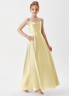Azazie Shale Junior Lemon Sorbet A-Line Stretch Satin Dress image6