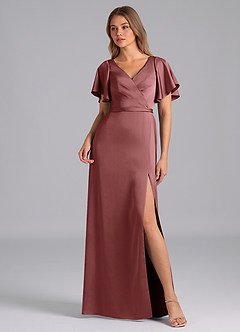 Azazie Ambrosia Bridesmaid Dresses Amethyst A-Line Pleated Stretch Satin Dress image1