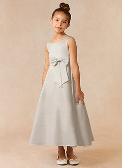 Azazie Lindy Flower Girl Dresses Frost A-Line Pleated Matte Satin Dress image4