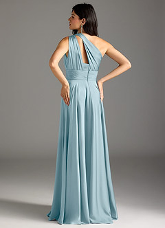 Azazie Charlize Bridesmaid Dresses Moody Blue A-Line One Shoulder Stretch Satin Dress image6