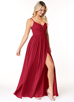Azazie Rayna Bridesmaid Dresses Scarlet A-Line V-Neck Pleated Chiffon Dress image4