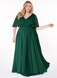 Azazie Pamela Bridesmaid Dresses Emerald A-Line V-Neck Pleated Chiffon Dress image8