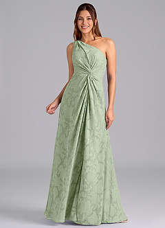 Azazie Brooke Bridesmaid Dresses Dusty Sage A-Line One Shoulder Floral Burnout Dress image5