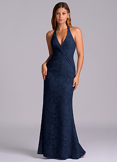 Azazie Valerie Brudtärnklänningar Klä av Sjöjungfru i Blommig Utbrändhet Plisserad Mörk Marinblå image1