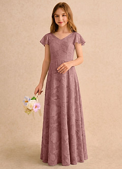 Azazie Narin Girls Formal Flower Girl Klänningar Klänning A-Line i Blommig Utbrändhet med ärmar image5