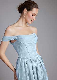 Azazie Raisa Bridesmaid Dresses Sky Blue A-Line Off the Shoulder Floral Burnout Dress image5