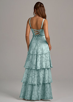 Azazie Romie Bridesmaid Dresses Mist A-Line Corset Floral Burnout Dress image5