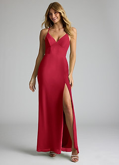 Azazie Becca Bridesmaid Dresses Scarlet Sheath V-Neck Chiffon Dress image3