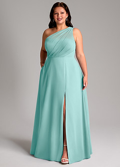 Azazie Phaedra Bridesmaid Dresses Aqua A-Line One Shoulder Chiffon Dress image4