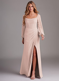 Azazie Charissa Bridesmaid Dresses Rose Petal Sheath Long Sleeve Chiffon Dress image3