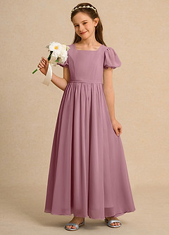 Azazie Joss Flower Girl Dresses Vintage Mauve A-Line with Sleeves Chiffon Dress image9