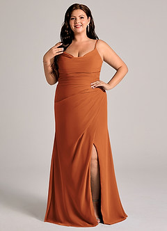 Azazie Deandra Abiti da Damigella Abito Sirena in Chiffon Plissettato Cannella image7