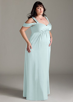 Azazie Rhea Maternity Bridesmaid Dresses A-Line Off-The-Shouler Pleated Stretch Satin Floor-Length Dress image10