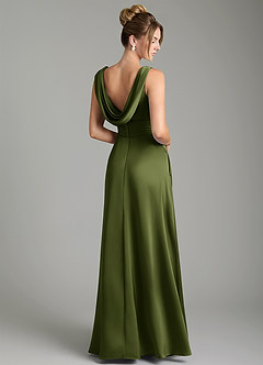 Azazie Karina Bridesmaid Dresses Olive A-Line Pleated Stretch Satin Dress image5