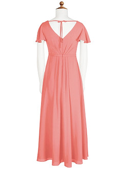 Azazie Peony Junior Robe Trapèze en Mousseline de soie Plissée Corail image7