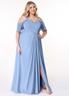 Azazie Dakota Bridesmaid Dresses Steel Blue A-Line V-Neck Pleated Chiffon Dress image11