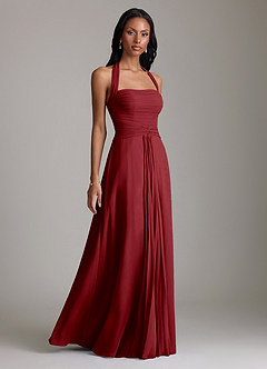 Azazie Clarisa Bridesmaid Dresses Pomegranate A-Line Pleated Chiffon Dress image1