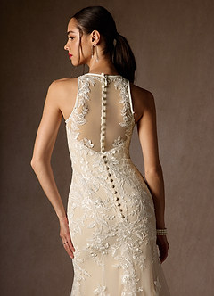 Azazie Sheila Abiti da Sposa Abito Sirena in Tulle Lustrini Bianco Diamante Champagne image8