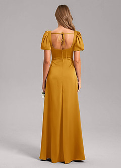 Azazie Fyona Robes de demoiselle d'honneur Robe Trapèze en Satin extensible Plissée Caramel écossais image2