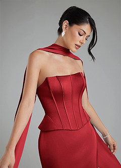 Azazie River Rochii de domnișoară de onoare Teacă Corset Satin elastic Lungime până la podea Rochie image11