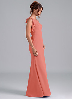 Azazie Rinna Bridesmaid Dresses Salmon Pink Mermaid One Shoulder Chiffon Dress image5