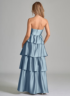 Azazie Faye Bridesmaid Dresses Dusty Blue A-Line Ruched Stretch Satin Dress image7