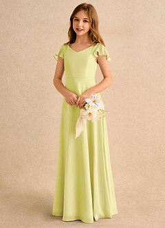Azazie Nari Girls Formal 플라워 걸 드레스 A라인 슬리브 있는 쉬폰 플로어 길이 드레스 image3