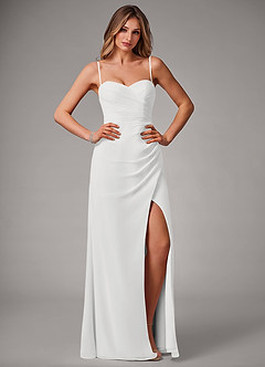 Azazie Haisley Robes de demoiselle d'honneur Robe Fourreau Convertible en Mousseline de soie Épaule décolletée Blanc image1