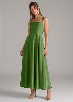 Azazie Shaude Brautjungfernkleider Eine Linie Plissee Stretch-Satin Kleid Basilikum image4