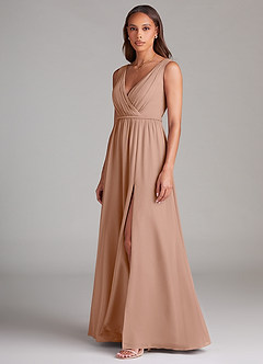 Azazie Tanicia Bridesmaid Dresses Champagne Rose A-Line Pleated Chiffon Dress image2