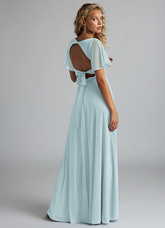 Azazie Induh Bridesmaid Dresses Mist A-Line Flutter V-neck Mesh Dress image4