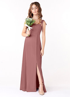 Azazie Rosey Junior A-Linie Herzausschnitt Chiffon Kleid Wüstenrose image4