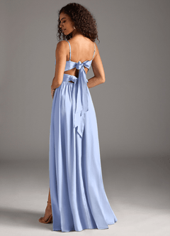 Azazie Zeya Bridesmaid Dresses Ice A-Line Pleated Stretch Satin Dress image1