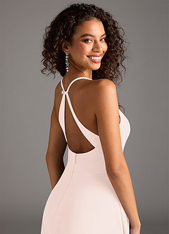 Azazie Davis Brautjungfernkleider A-Linie Plissee Stretch-Krepp Kleid Zartrosa image8