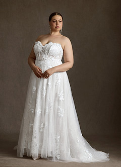 Azazie Florentina Robes de mariée Robe Trapèze en Tulle Paillettes en forme de cœur Blanc De Diamant image14
