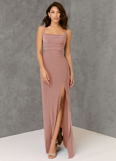 Azazie Nikki Bridesmaid Dresses Dusty Rose Sheath Corset Luxe Knit Dress image3