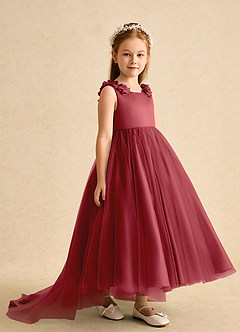 Azazie Lorita Flower Girl Dresses Pomegranate A-Line Beaded Tulle Dress image4