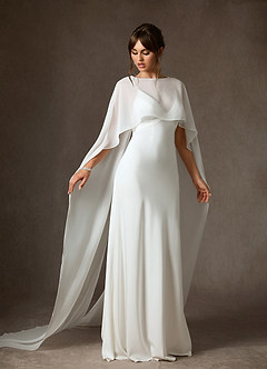 Azazie Caity Wedding Dresses Diamond White Fit and Flare Crepe Back Satin Dress image1