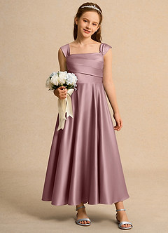 Azazie Bundle Girls Formal Abiti da Ragazza di Fiori Abito A-Line in Raso Opaco Plissettato Rosa Polverosa image3