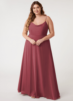 Azazie Daenerys At-home Try On Dresses Champagne Rose A-Line Cowl Chiffon Dress image8