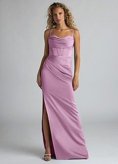 Azazie Mai Bridesmaid Dresses Wisteria Sheath Pleated Stretch Satin Dress image1