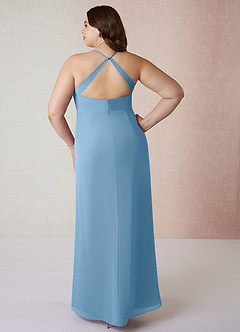Azazie Manila Bridesmaid Dresses Steel Blue Sheath V-Neck Chiffon Dress image8