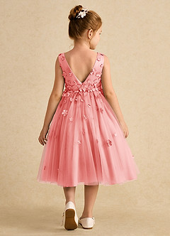 Azazie Lana Flower Girl Dresses Coral A-Line Sleeveless Matte Satin Dress image2