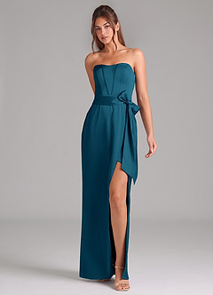 Azazie Jamie Brautjungfernkleider Wandelbar A-Linie Schulterfrei Stretch-Satin Kleid Tintenblau image3