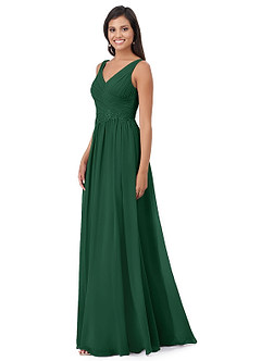 Azazie Robbie Vendita Finale Abito A-Line in Chiffon Pizzo Verde Scuro image3